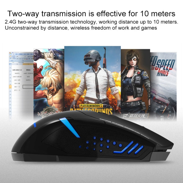 Loopstep | ET X-08 7-Tasten 2400DPI 2.4G Wireless Stille Gaming Maus mit USB-Empfänger & Farbige Hintergrundbeleuchtung (Schwarz)