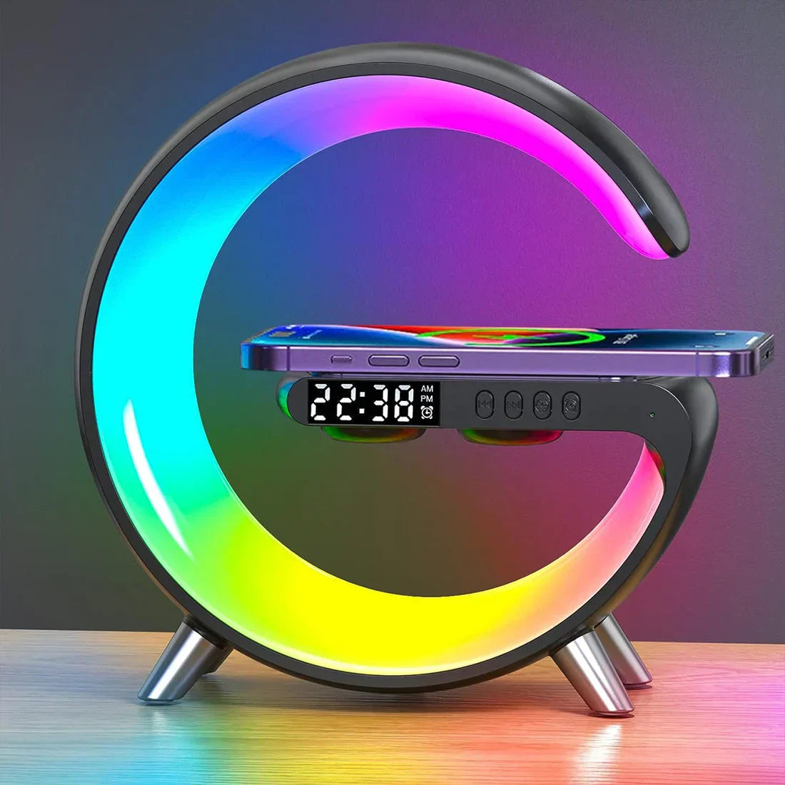 Multifunktionaler Bluetooth-Lautsprecher mit Licht, kabellosem Laden & Uhr