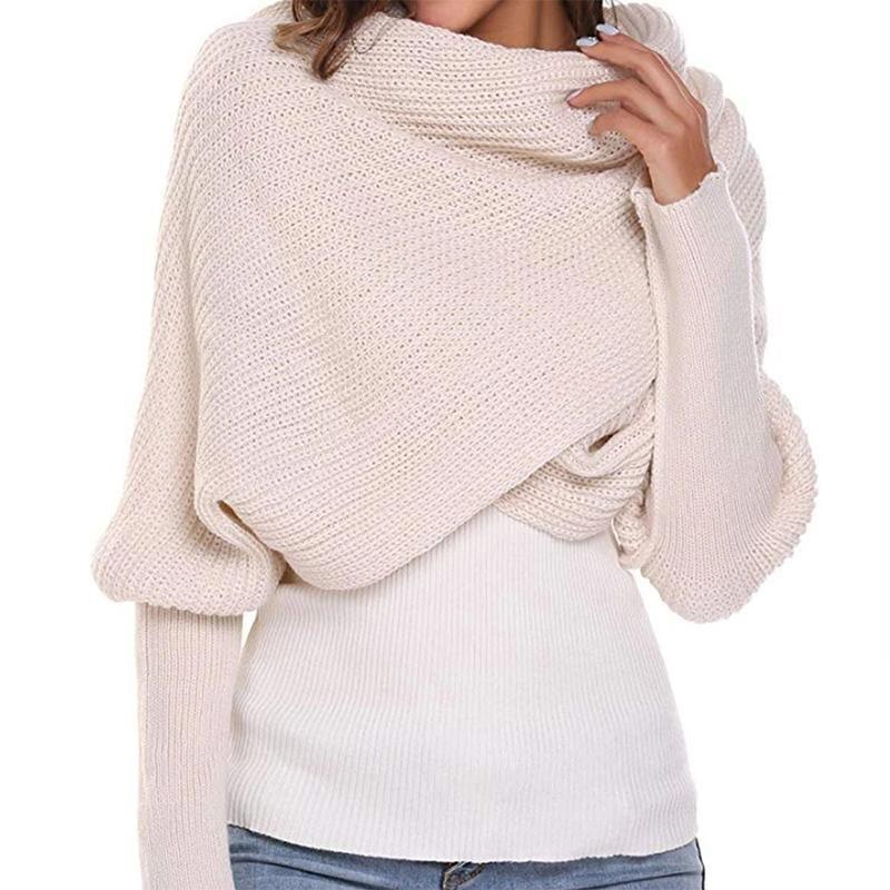 Loopstep | Herbst- und Wintermode gehäkelter Strickschal mit Ärmeln