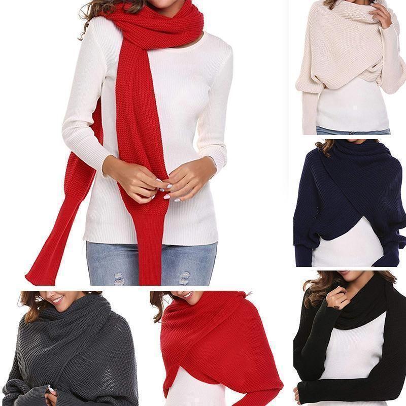 Loopstep | Herbst- und Wintermode gehäkelter Strickschal mit Ärmeln