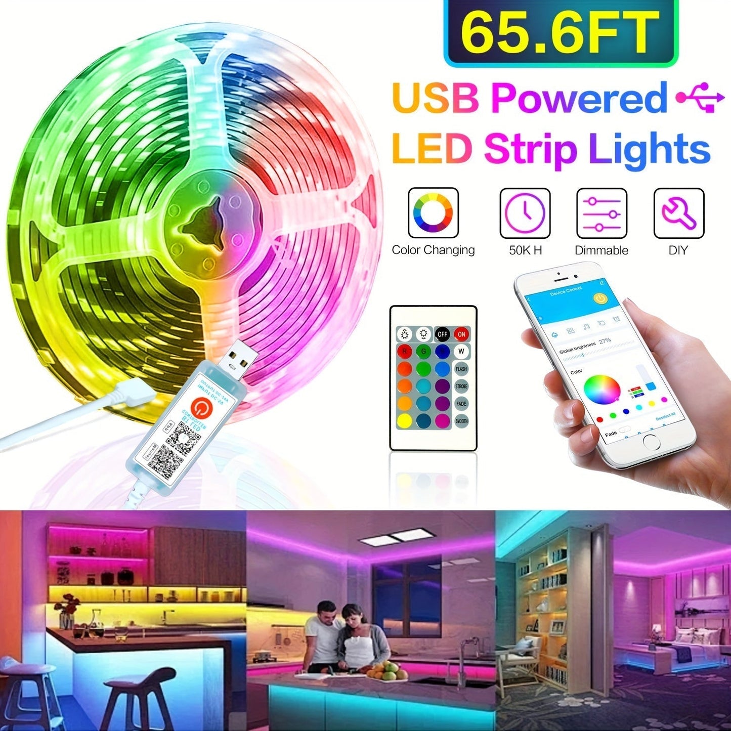 LED Strip Lights, Farbwechsel, App-Steuerung