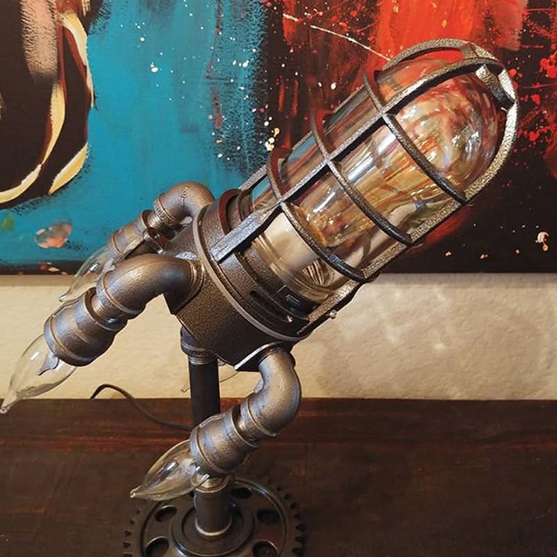 Loopstep | Steampunk-Rakete Tischlampe mit Flammenlicht