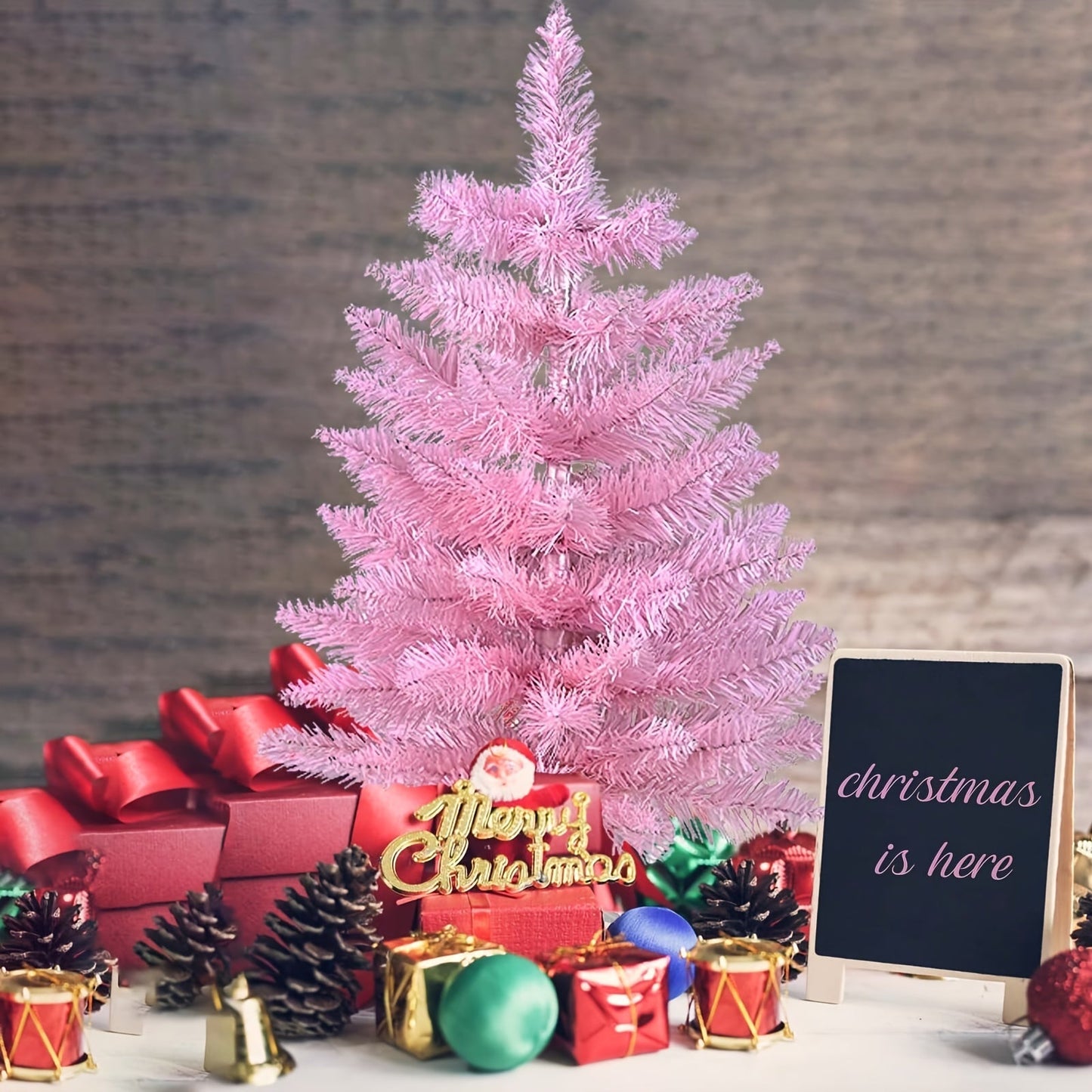 Rosa Weihnachtsbaum, künstliche Tischdekoration, festlich