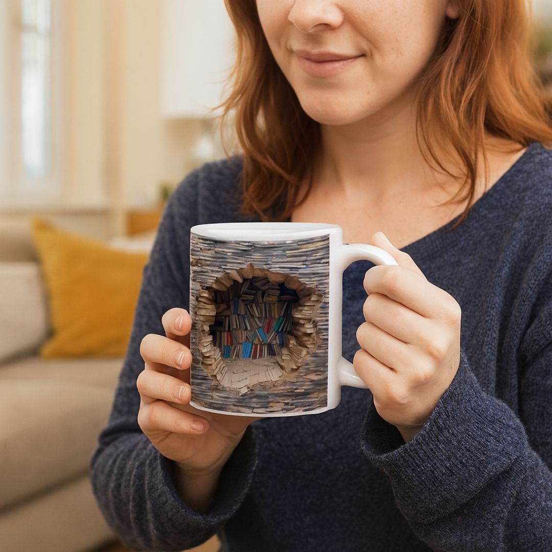 Handgemachte 3D Bücherwelten-Tasse