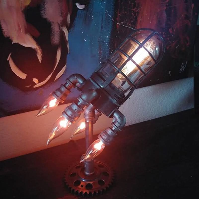 Loopstep | Steampunk-Rakete Tischlampe mit Flammenlicht