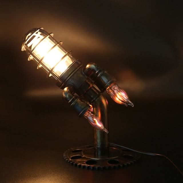 Loopstep | Steampunk-Rakete Tischlampe mit Flammenlicht