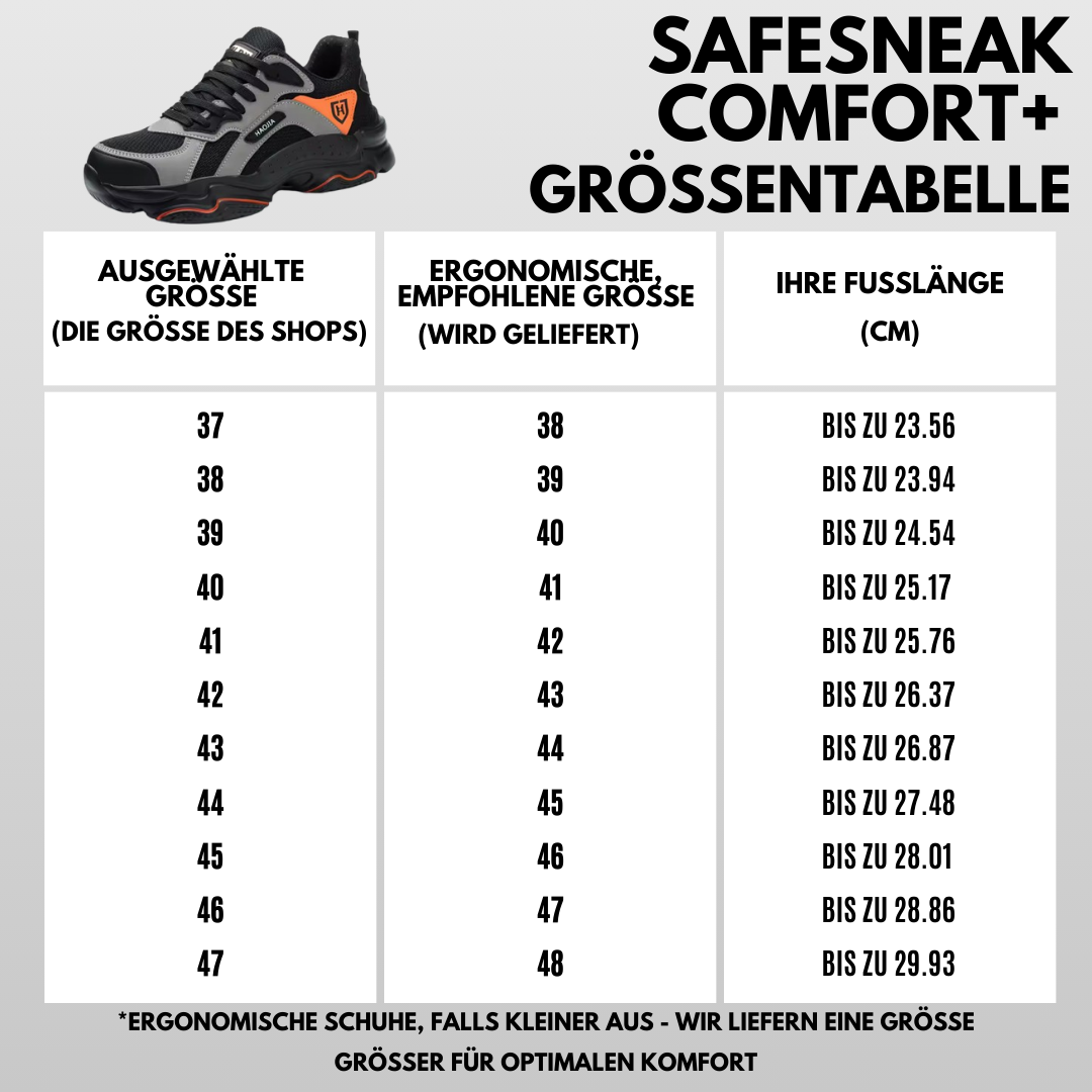 SafeSneak Comfort+ ergonomischer und schmerzlindernder Sicherheitsschuh - Zertifiziert nach EN ISO 20345
