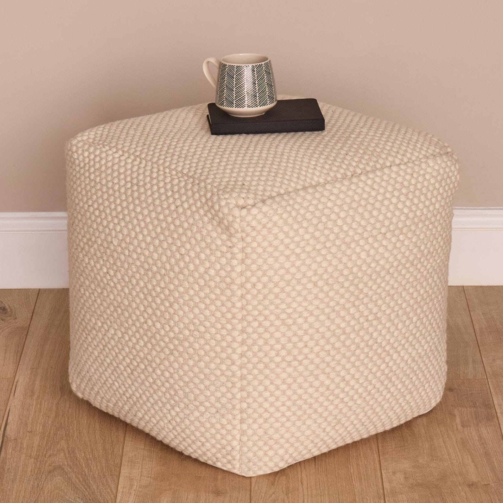 Atcham Clay/Natural Wool & Cotton Ottoman Stool - Laura James