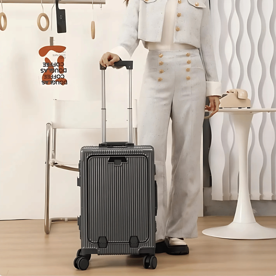 Loopstep | Manhattan Pro – Hartschalen-Handgepäckkoffer mit Aluminiumrahmen, Laptopfach und USB-Anschlüssen