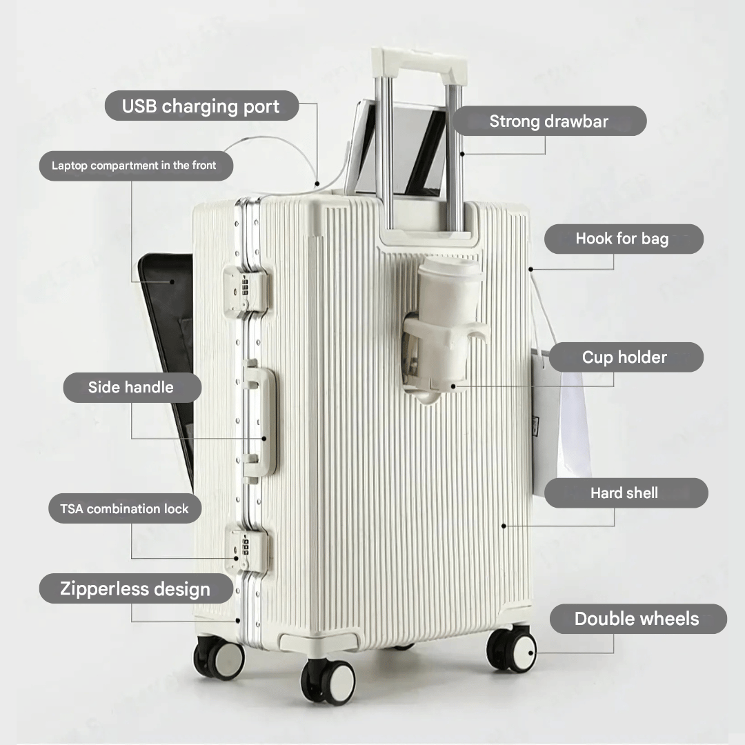 Loopstep | Manhattan Pro – Hartschalen-Handgepäckkoffer mit Aluminiumrahmen, Laptopfach und USB-Anschlüssen