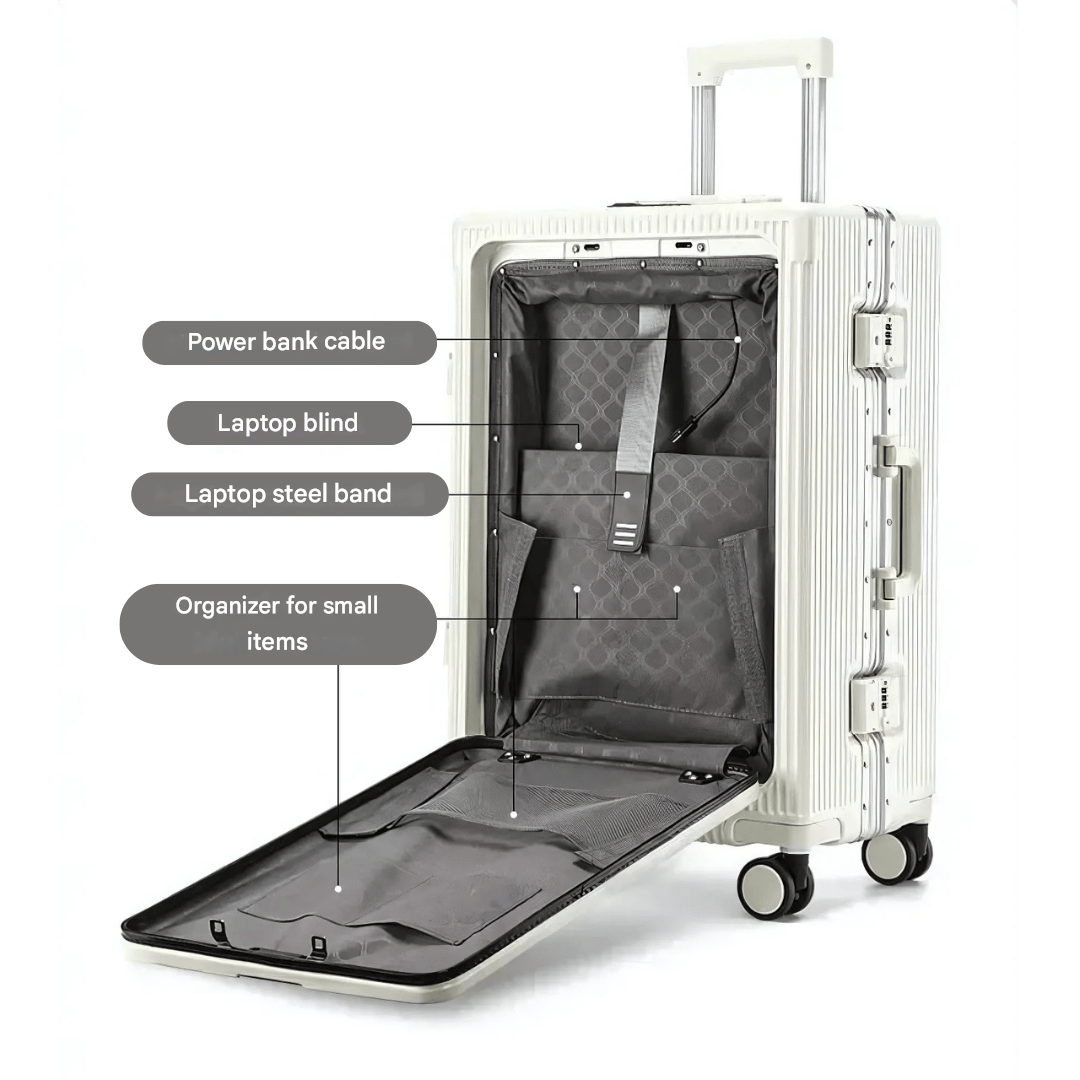 Loopstep | Manhattan Pro – Hartschalen-Handgepäckkoffer mit Aluminiumrahmen, Laptopfach und USB-Anschlüssen