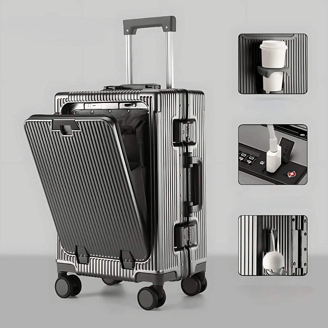 Loopstep | Manhattan Pro – Hartschalen-Handgepäckkoffer mit Aluminiumrahmen, Laptopfach und USB-Anschlüssen