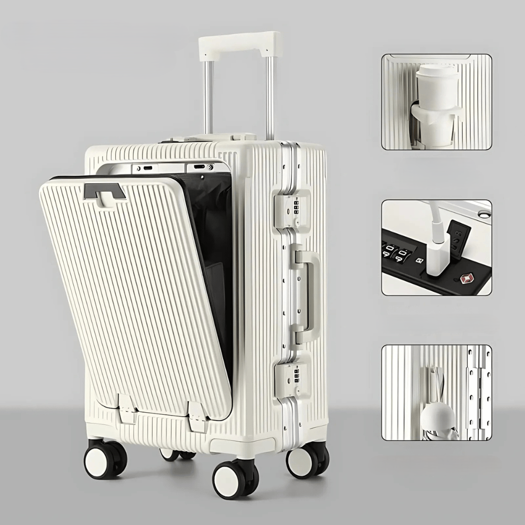 Loopstep | Manhattan Pro – Hartschalen-Handgepäckkoffer mit Aluminiumrahmen, Laptopfach und USB-Anschlüssen