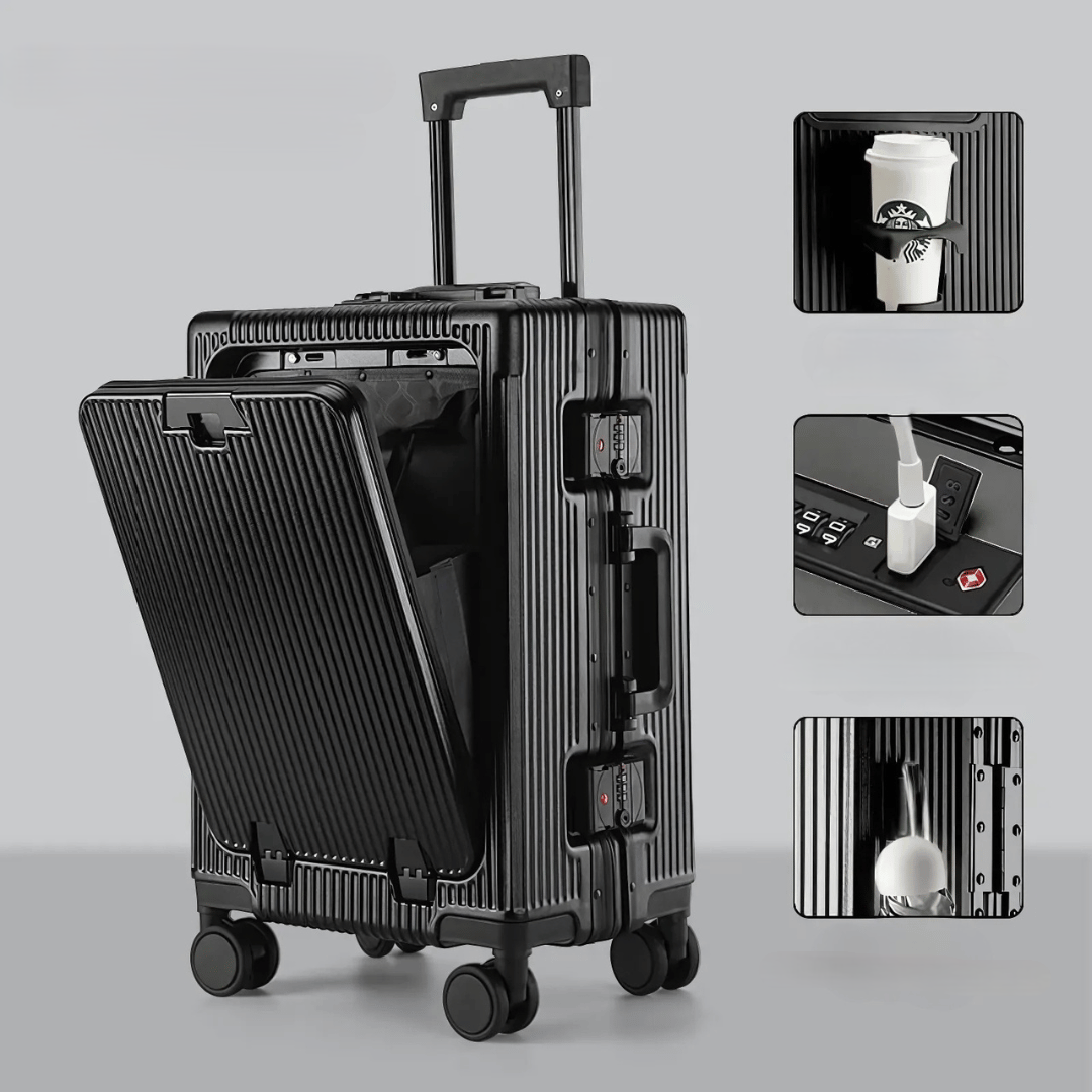 Loopstep | Manhattan Pro – Hartschalen-Handgepäckkoffer mit Aluminiumrahmen, Laptopfach und USB-Anschlüssen