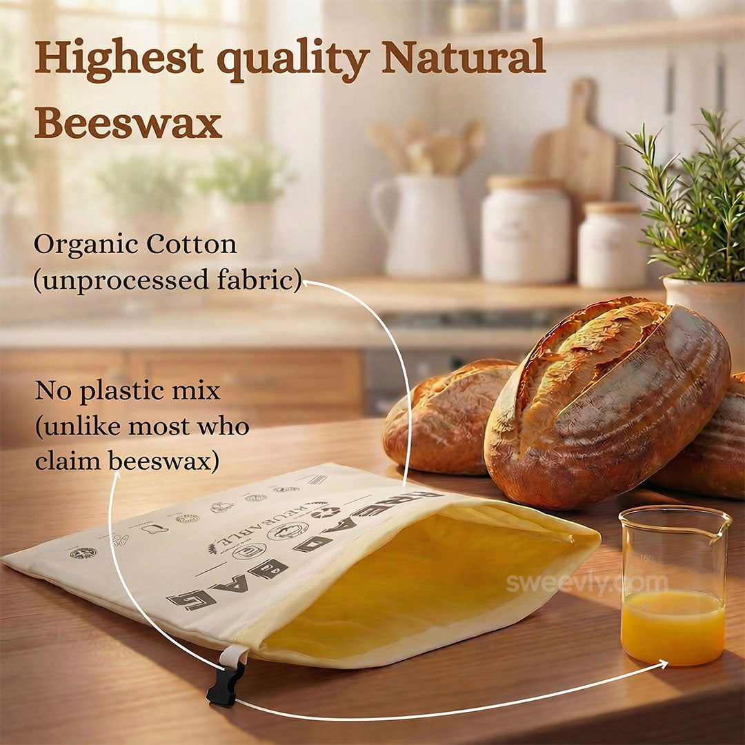 Sweevly Brottasche mit 100% Reinem Bienenwachs – Wiederverwendbarer Brotbeutel aus Bio-Baumwolle