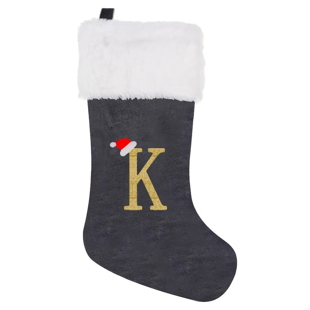 Weihnachtsstrümpfe, Samt, Monogramm Buchstabe Grau, Deko