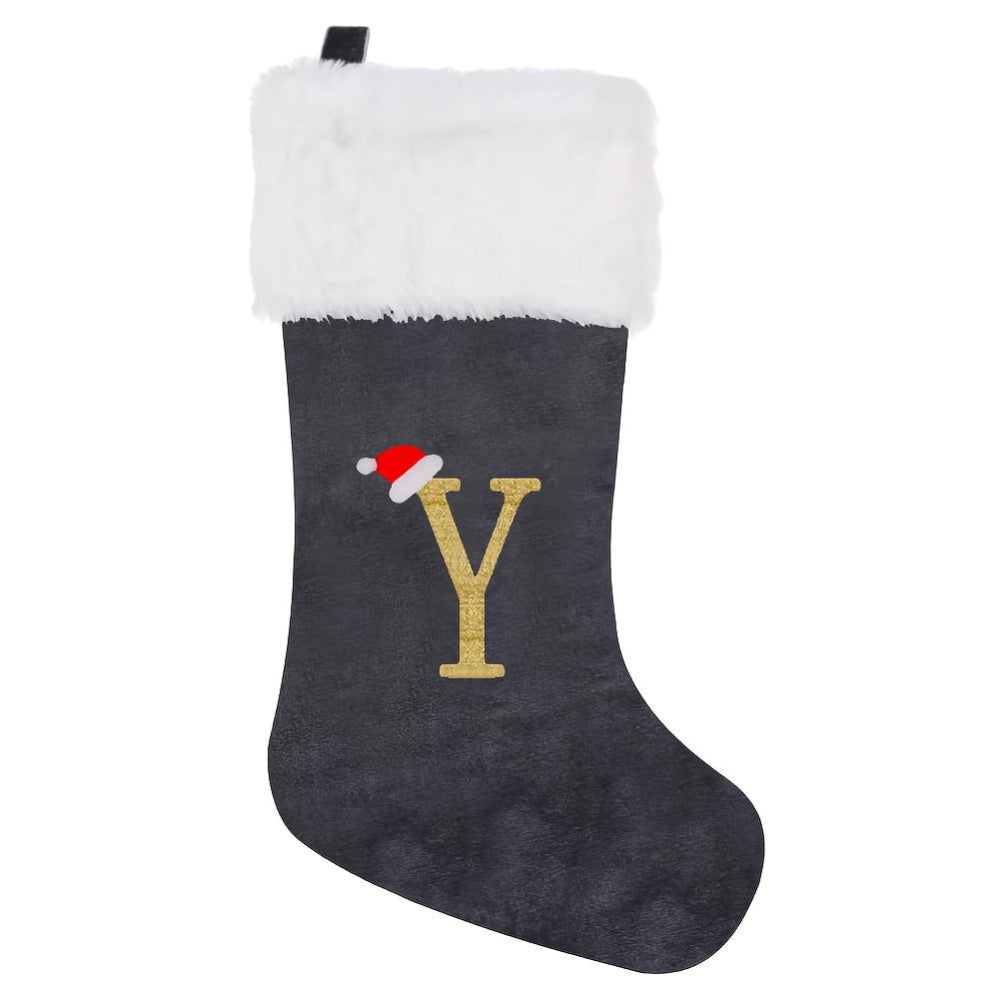 Weihnachtsstrümpfe, Samt, Monogramm Buchstabe Grau, Deko