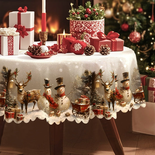 Weihnachtliche Tischdekoration, Tischdecke Schneemann & Rentier
