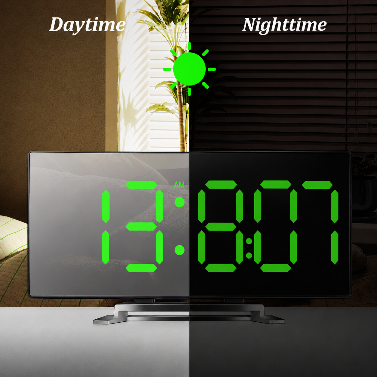 Digitaluhr | LED Spiegelwecker | Auto Dimmung blendfrei | CurveClock