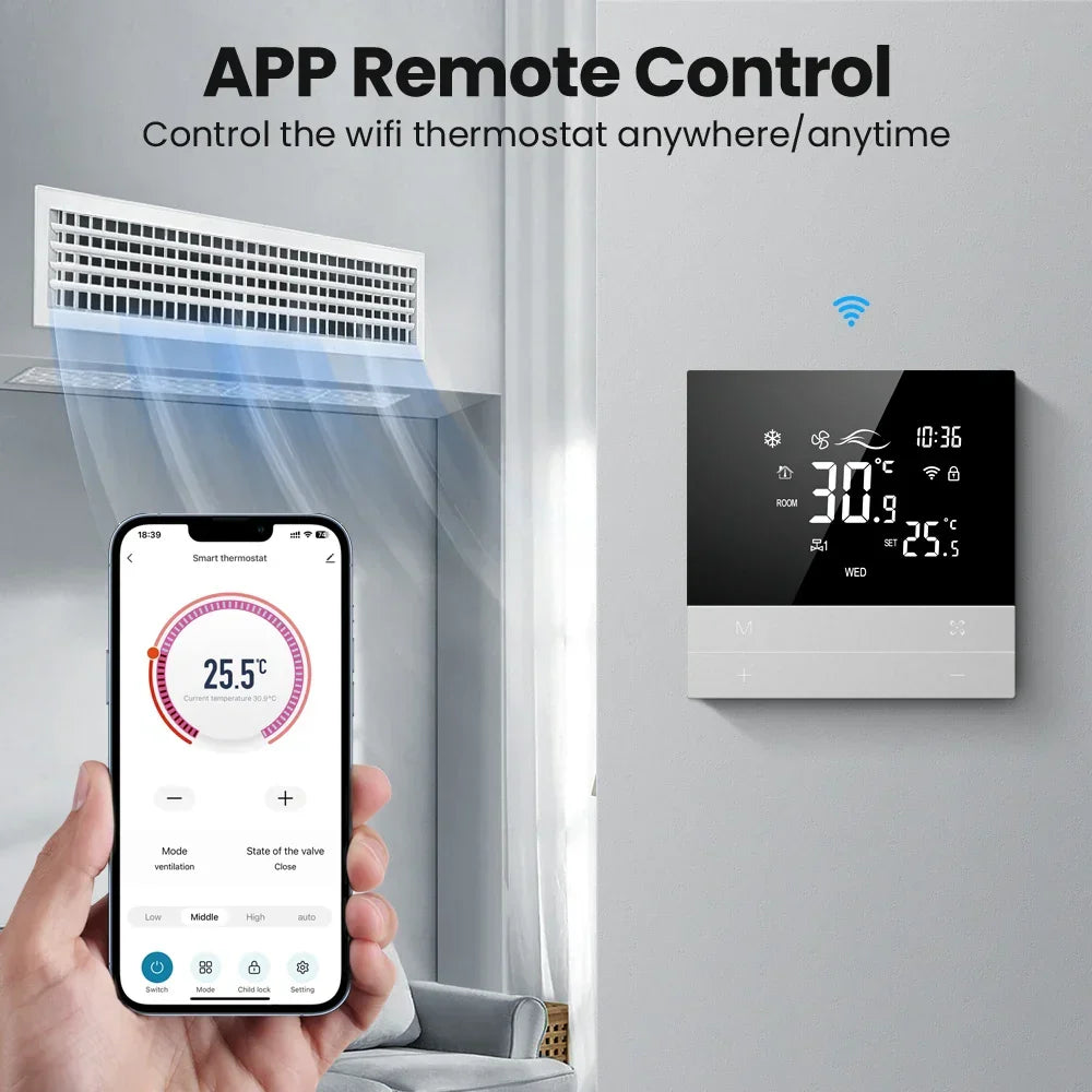 Smart WLAN Thermostat für Fan-Coil, Touchscreen, Sprachsteuerung, Energie