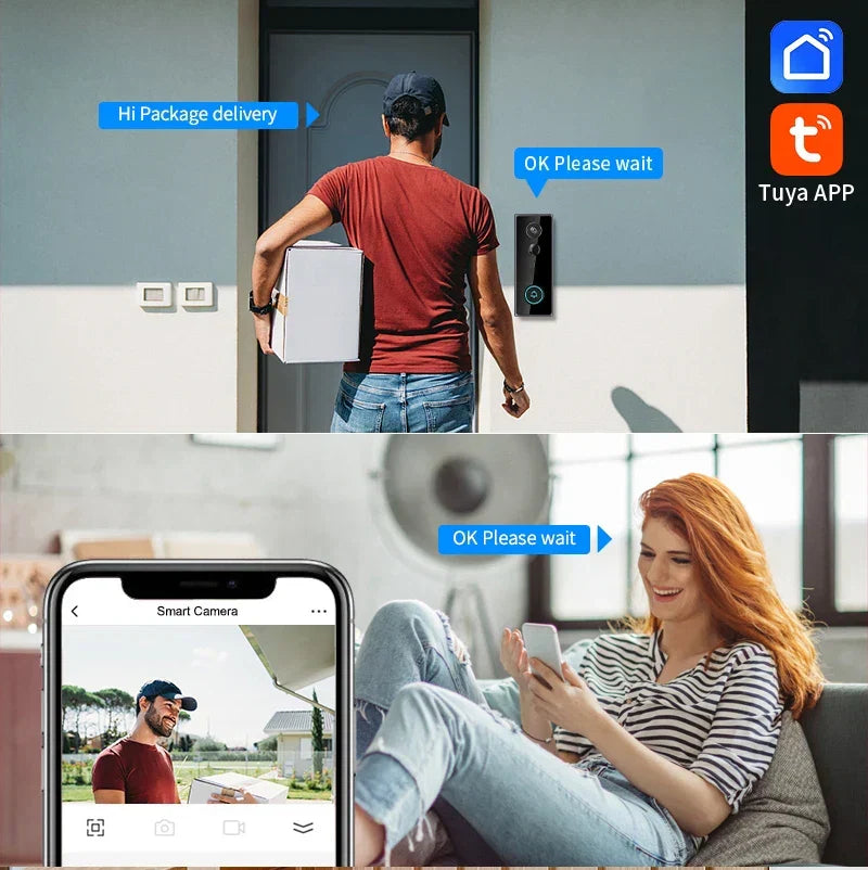 1080P Smart Video-Türklingel mit 180° Sicht, WLAN, Zwei-Wege-Audio
