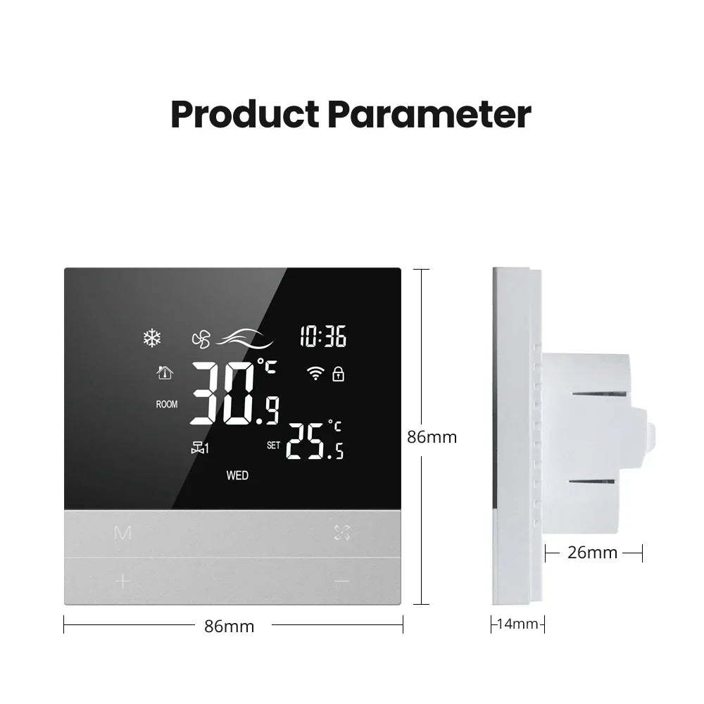 Smart WLAN Thermostat für Fan-Coil, Touchscreen, Sprachsteuerung, Energie