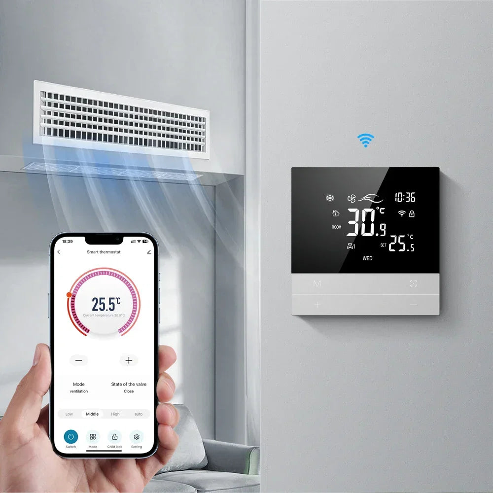 Smart WLAN Thermostat für Fan-Coil, Touchscreen, Sprachsteuerung, Energie