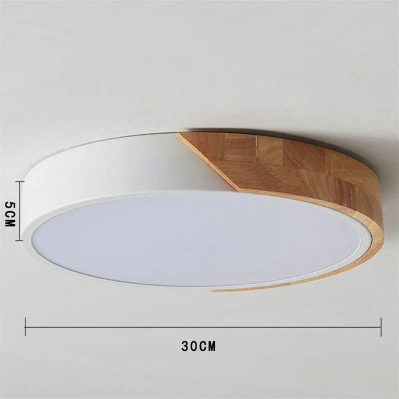 Runde LED Deckenlampe, minimalistisches Holz-Art-Design mit Acryl & Eisen