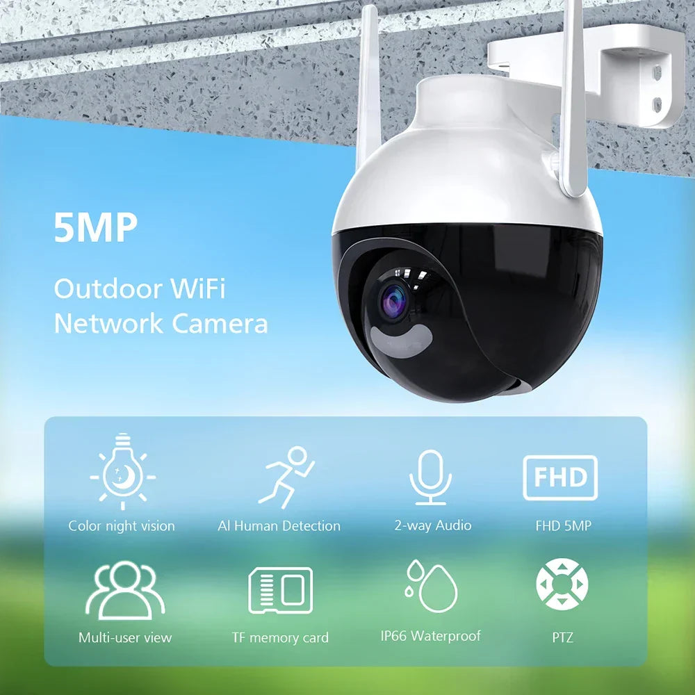 5MP Outdoor PTZ WLAN Sicherheitskamera, wasserdicht, Nachtsicht, Bewegung