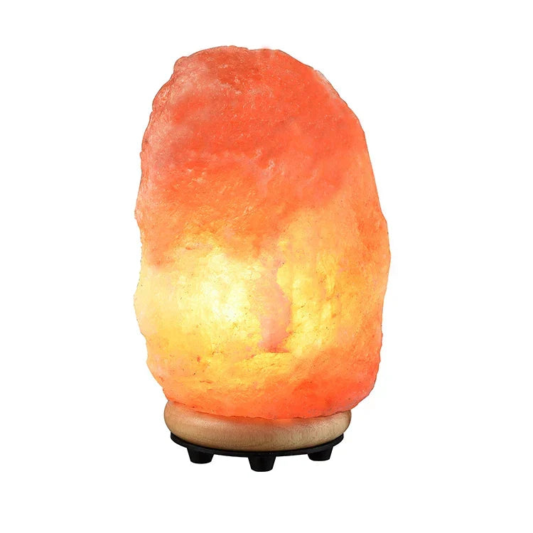Rosa Himalaya-Salzlampe mit Holzsockel, Dimmer, 15W, Kristall