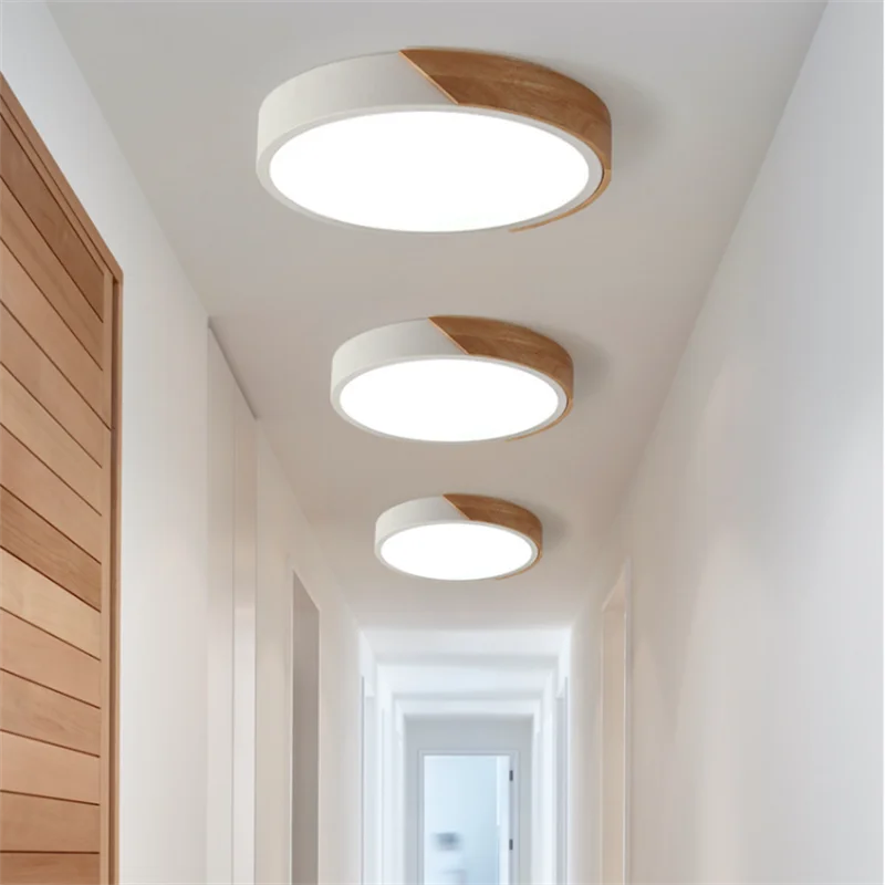 Runde LED Deckenlampe, minimalistisches Holz-Art-Design mit Acryl & Eisen