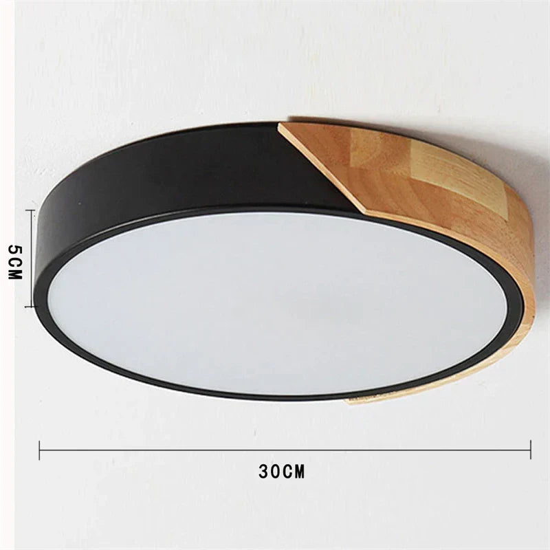 Runde LED Deckenlampe, minimalistisches Holz-Art-Design mit Acryl & Eisen