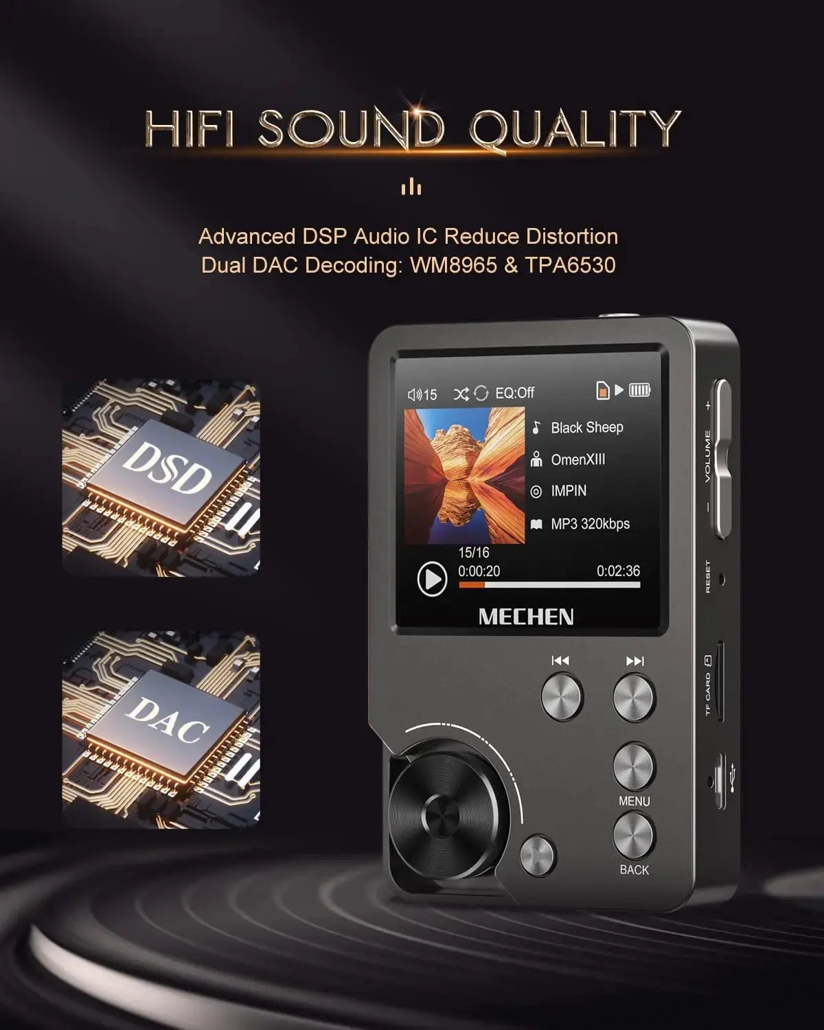 Loopstep | HiFi MP3 Player MECHEN-M30 – Premium verlustfreies Audio mit 64GB Speicherkarte, unterstützt bis zu 256GB