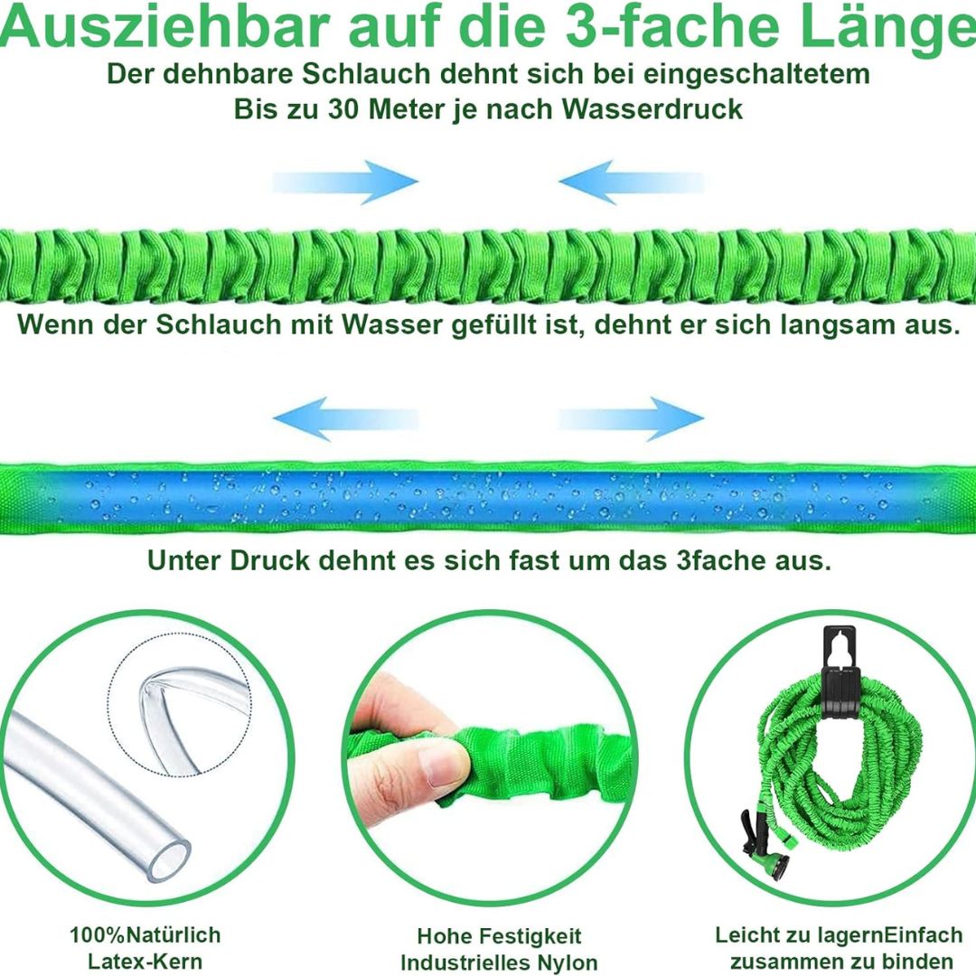 Pflex Set - Flexibler Gartenschlauch inkl. 7 Funktionen Hochdruck Brause