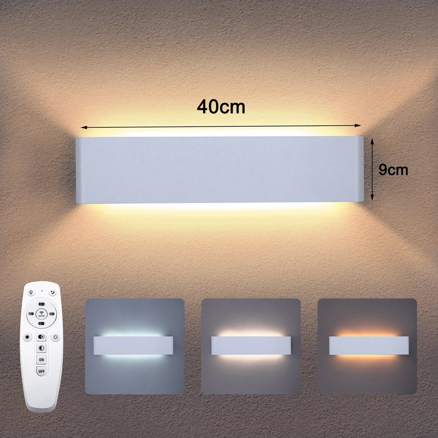 Loopstep | Moderne LED-Wandleuchte – 16W dimmbare Wandlampe mit Fernbedienung, Auf- und Ablichtung für Schlafzimmer, Wohnzimmer und Flur