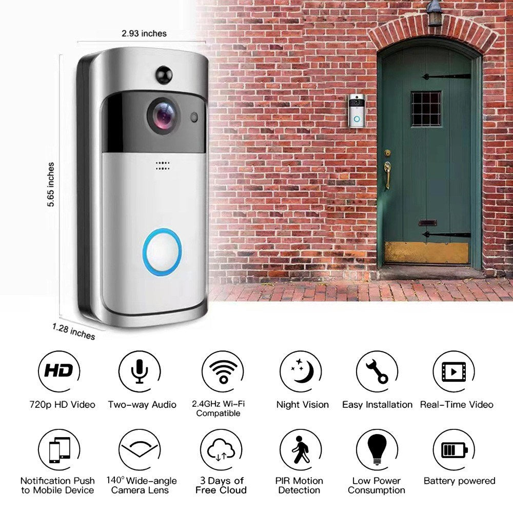 Drahtlose Smart-Video-Türklingel mit Gegensprechfunktion, Bewegungssensor, Nachtsicht, Telefonbenachrichtigungen und wasserdichter Sicherheitskamera