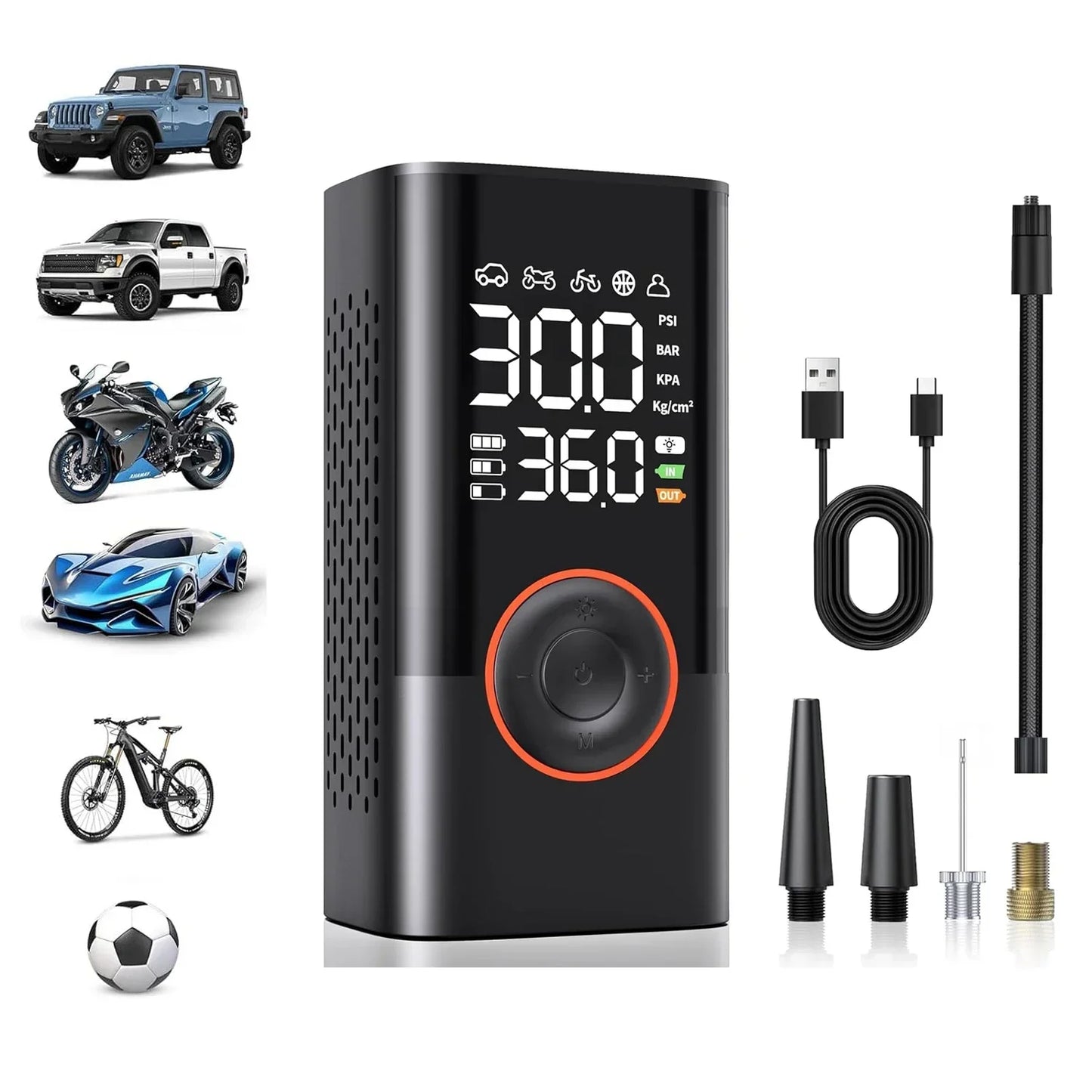 Loopstep™ Kabelloser Reifenfüllkompressor 150PSI, 4000mAh, LCD, USB-C