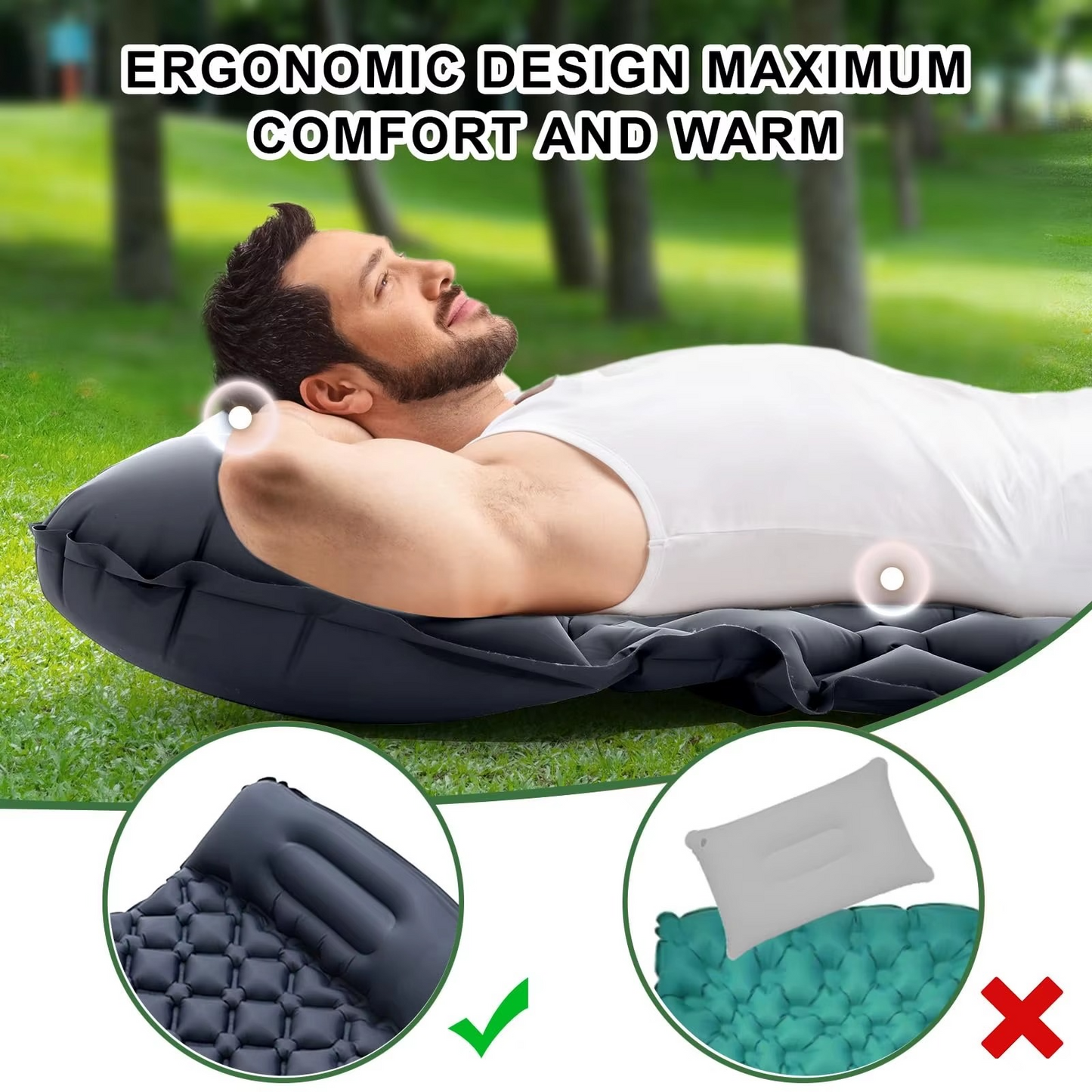 Loopstep | Ultra-Comfort Luftmatratze für Camping mit integriertem Kopfkissen und Pumpe