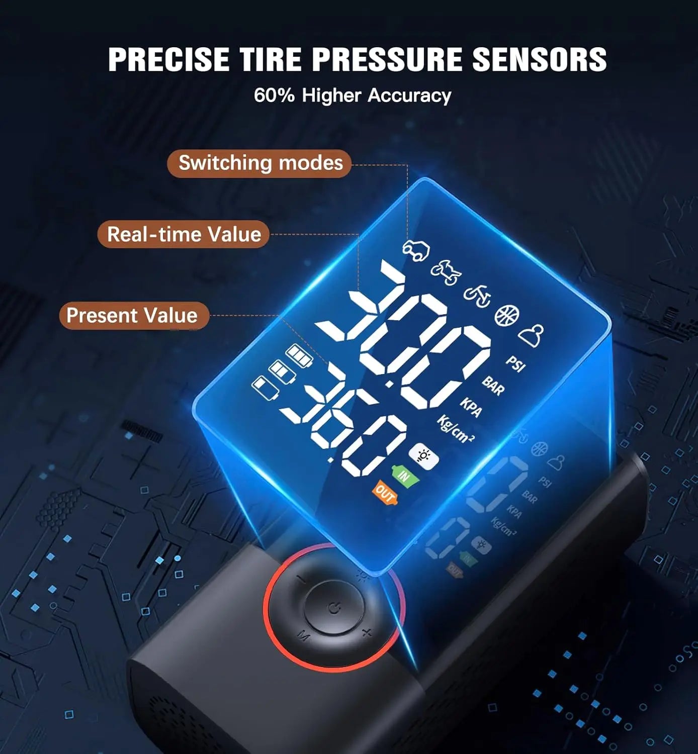 Loopstep™ Kabelloser Reifenfüllkompressor 150PSI, 4000mAh, LCD, USB-C