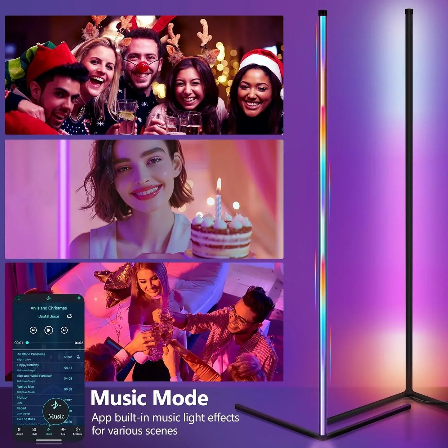 Loopstep | Smart RGB Traumfarbe Stehlampe – Musik-Synchronisations-LED-Stimmungslicht mit 16 Millionen Farben, APP & Fernsteuerung, moderne Stehleuchte