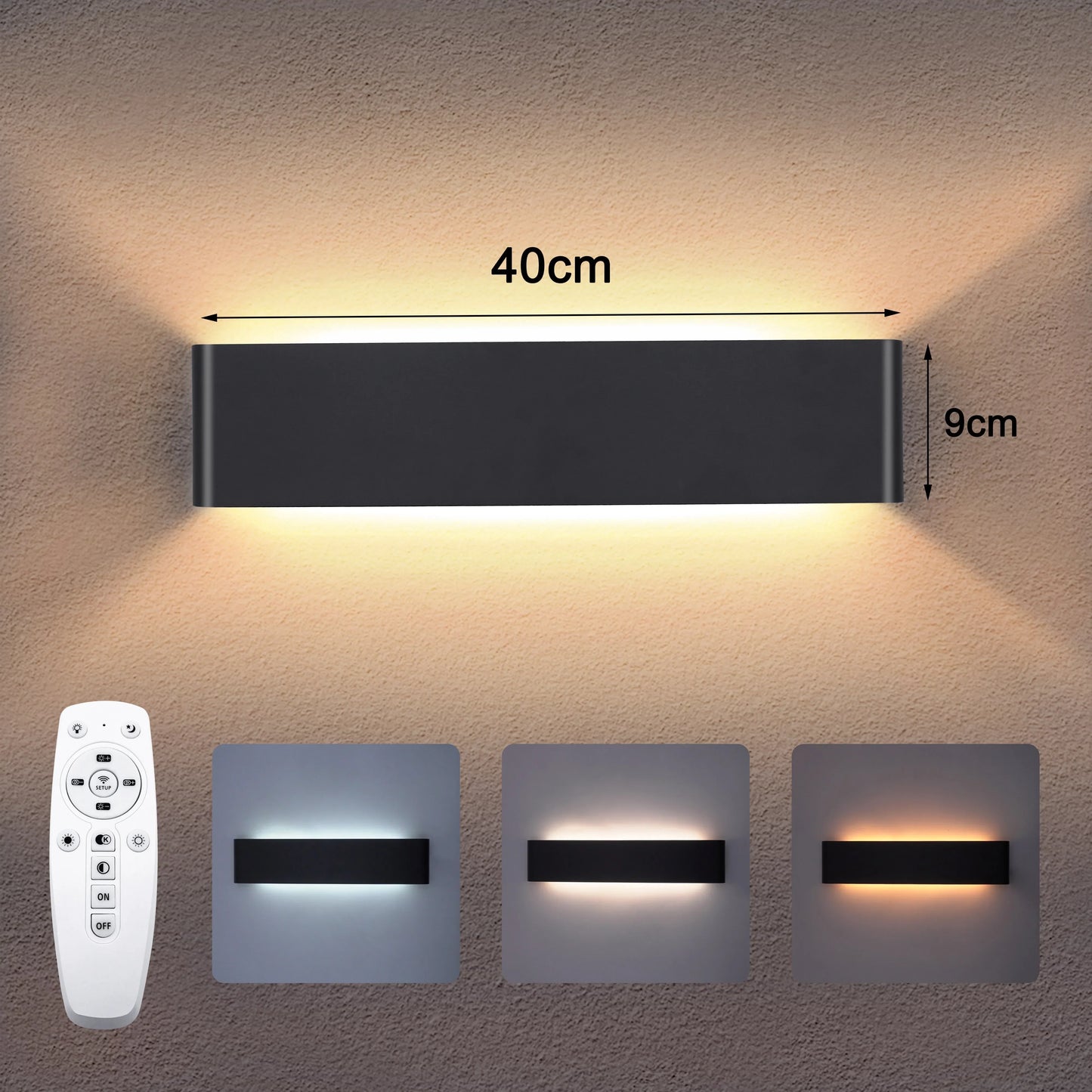 Loopstep | Moderne LED-Wandleuchte – 16W dimmbare Wandlampe mit Fernbedienung, Auf- und Ablichtung für Schlafzimmer, Wohnzimmer und Flur