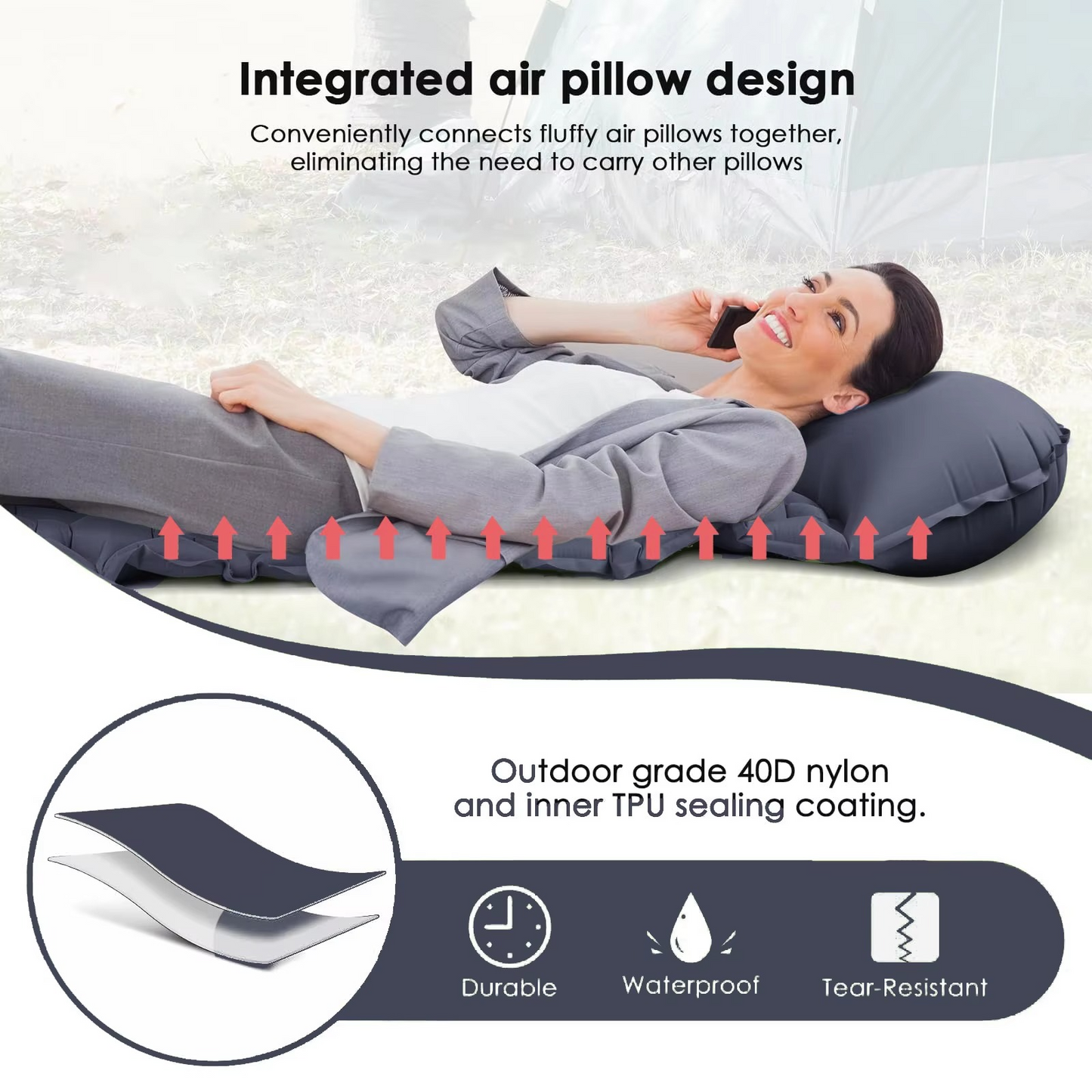 Loopstep | Ultra-Comfort Luftmatratze für Camping mit integriertem Kopfkissen und Pumpe