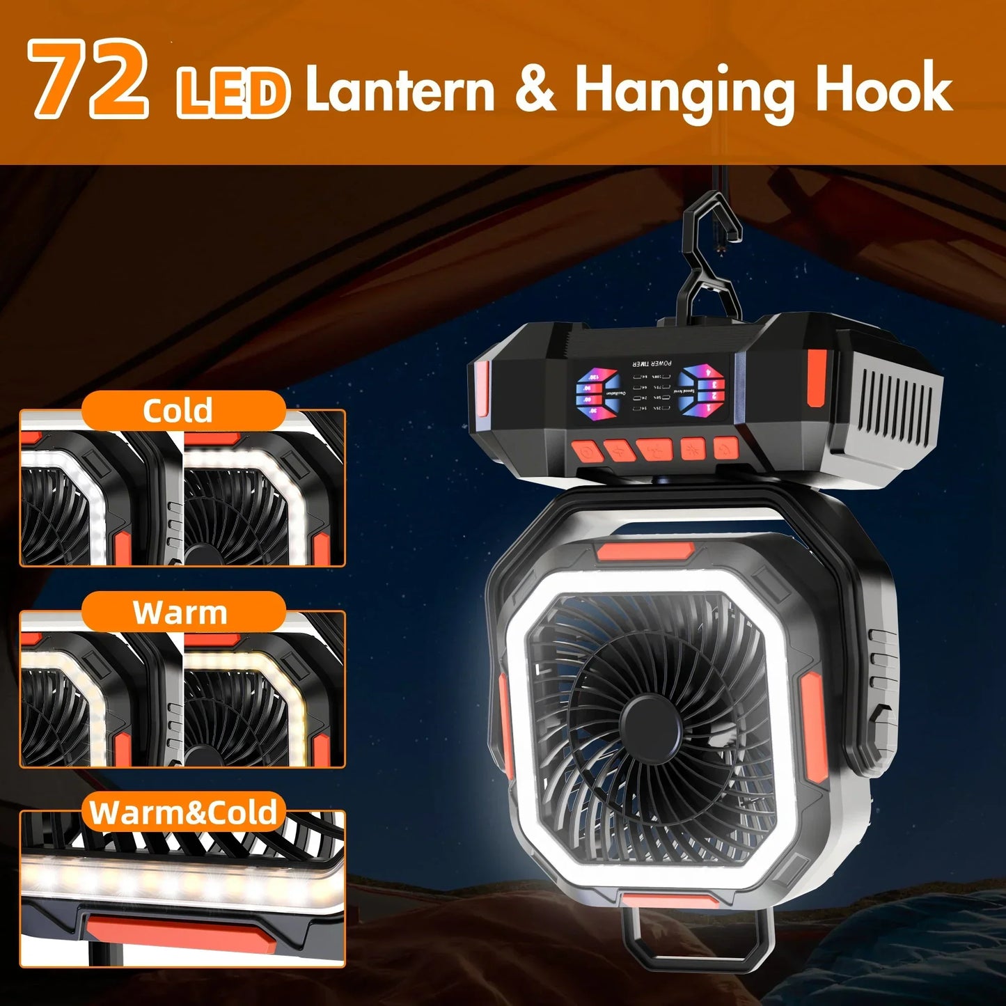 Loopstep | Wiederaufladbarer Campingventilator mit 40000mAh Akku & LED Laterne – F22