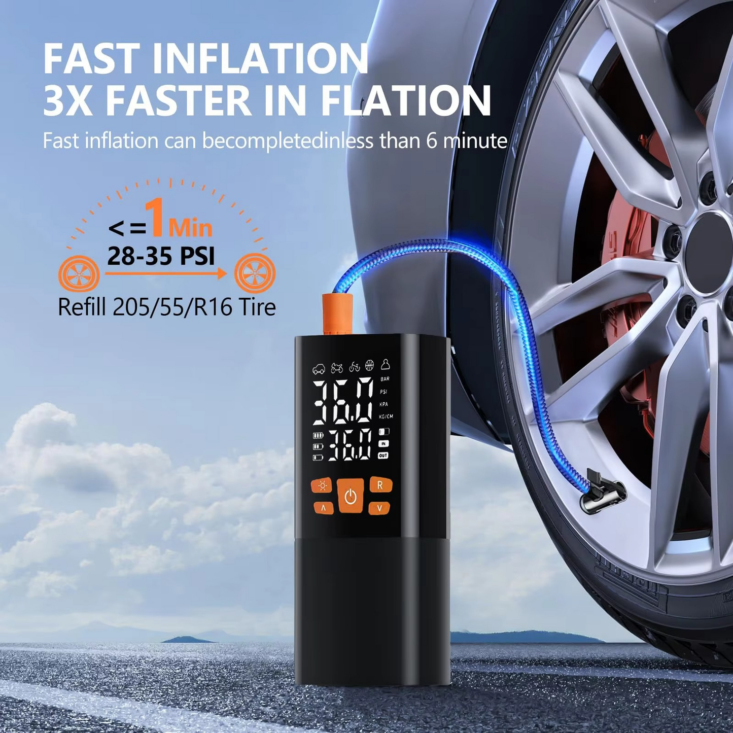 Loopstep | Tragbarer Reifenfüller Luftkompressor, 180 PSI Wiederaufladbare Pumpe mit 25000mAh Akku