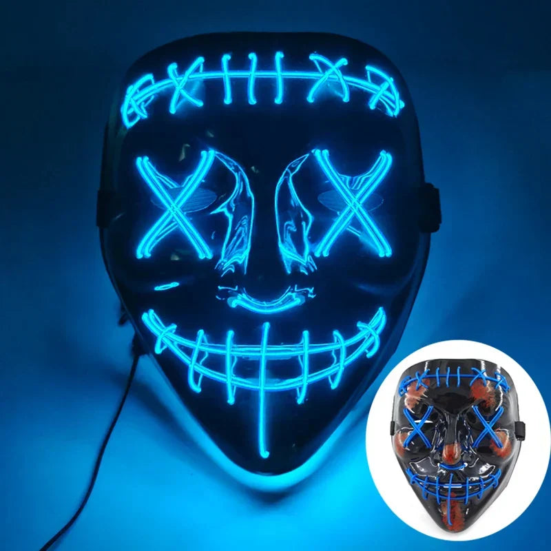 LED Purge Maske, handbemalt, Neon Full Face mit blinkenden Modi, PVC + EL