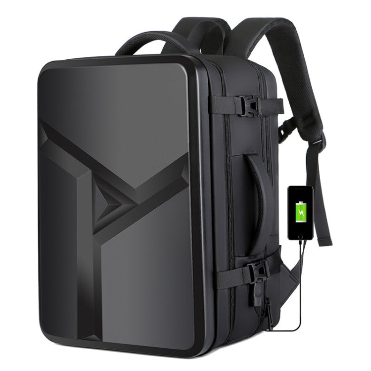 Loopstep | Großraummäßiger wasserdichter erweiterbarer Hartschalen-Rucksack mit USB-Ladeanschluss (161 Schwarz)