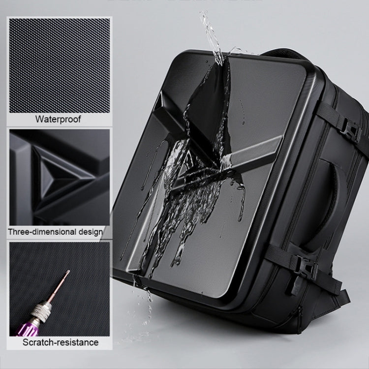 Loopstep | Großraummäßiger wasserdichter erweiterbarer Hartschalen-Rucksack mit USB-Ladeanschluss (161 Schwarz)