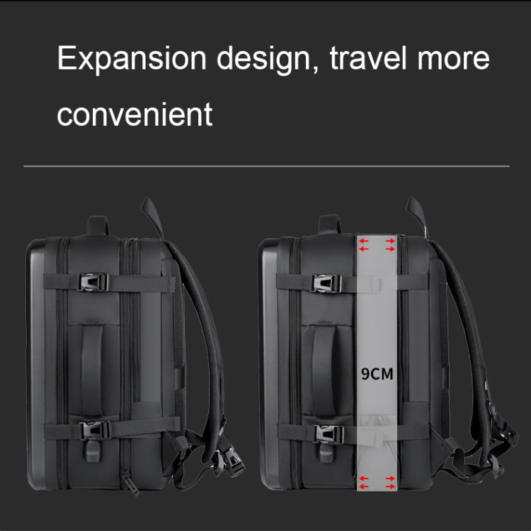 Loopstep | Großraummäßiger wasserdichter erweiterbarer Hartschalen-Rucksack mit USB-Ladeanschluss (161 Schwarz)