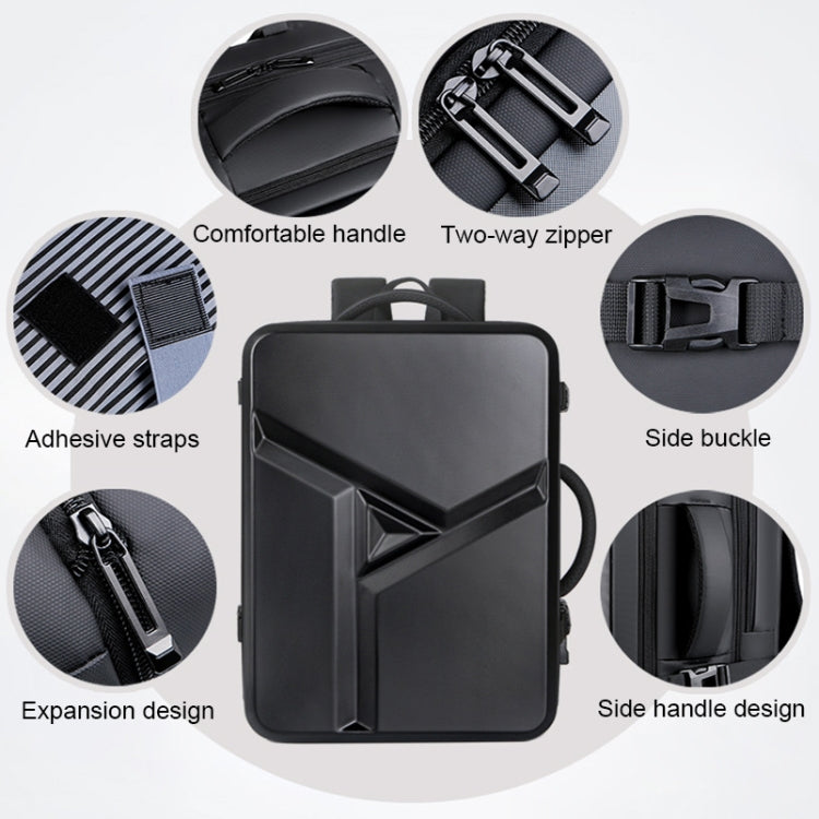 Loopstep | Großraummäßiger wasserdichter erweiterbarer Hartschalen-Rucksack mit USB-Ladeanschluss (161 Schwarz)
