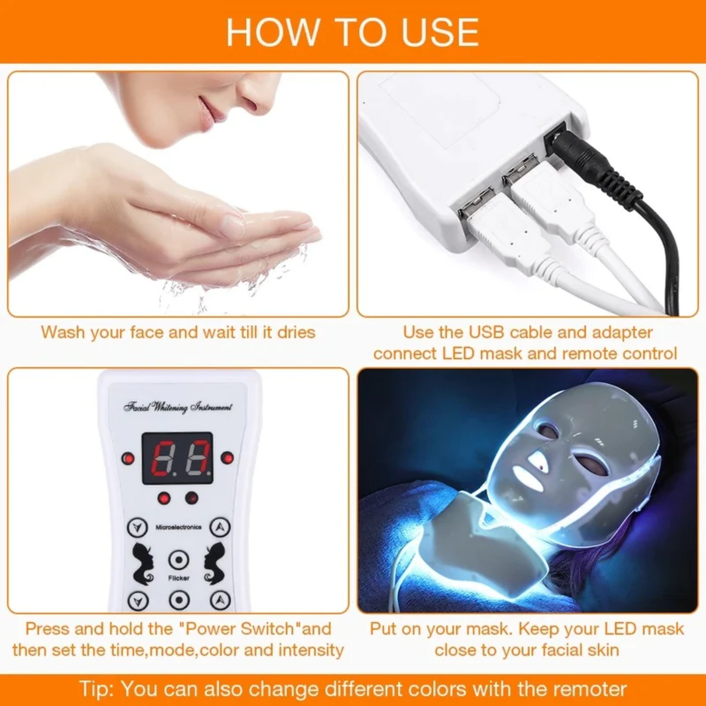Loopstep | 7 Farben LED Photon Lichttherapie Maske - Gesichts- und Halsbehandlung